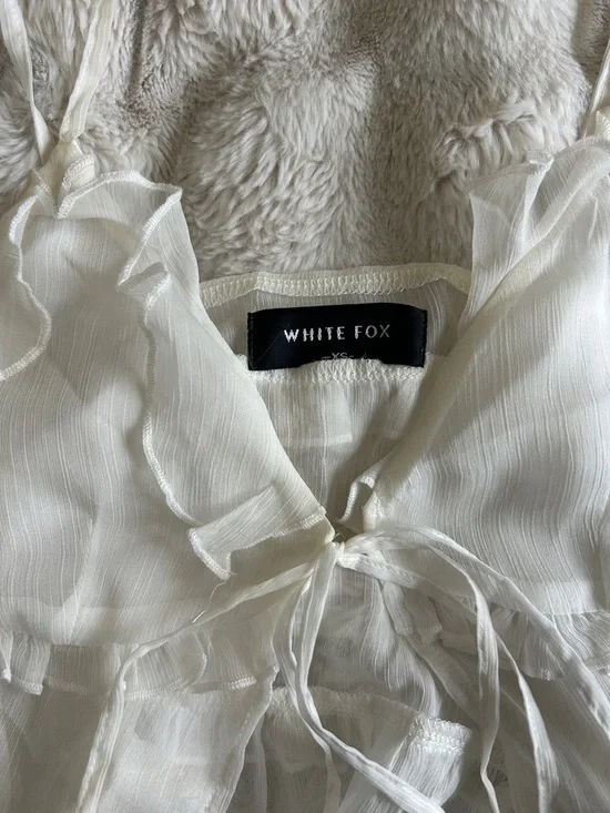 White Fox Boutique Sheer Ivory Ruffle Tie-Front Cami - Picture 3 of 5